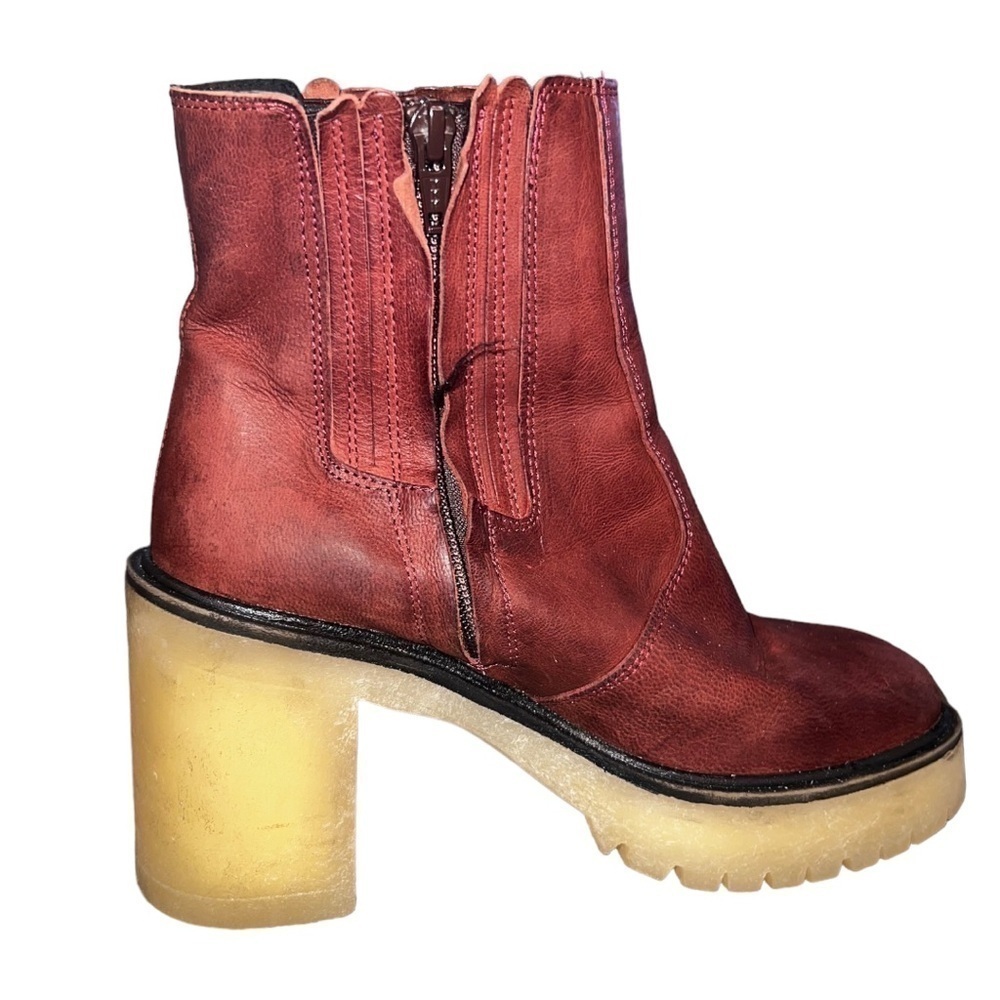 NWOT ▶️ Free People ◀️ James Wine Leather Heeled Chelsea Boots EU 37 - Picture 6 of 17